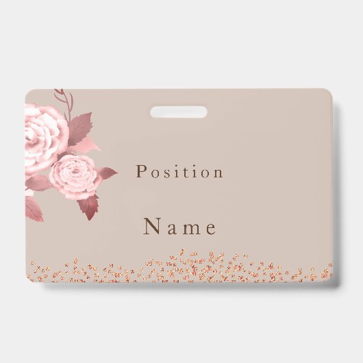 Badge Élégant Chic Rose Mariage Nom (Avant)