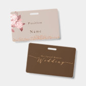 Badge Élégant Chic Rose Mariage Nom (Avant & arrière)