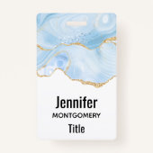 Badge Élégant Cool Bleu Agate avec ruban Parties scintil (Devant)