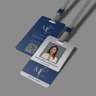 Badge Élégant employé personnalisé argent bleu marine