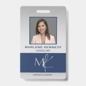 Badge Élégant employé sur mesure Silver Navy Blue (Avant)