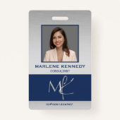 Badge Élégant employé sur mesure Silver Navy Blue (Devant)