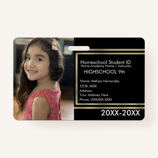 Badge Elégant Homeschooling School ID Black Gold (Devant)