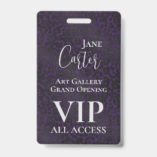 Badge Élégant Léopard noir violet VIP All Access Pass
