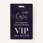 Badge Élégant Léopard noir violet VIP All Access Pass (Devant)