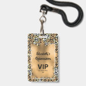 Badge Elégant Leopard Quinceañera Invitation VIP Pass (Avant avec lanière)