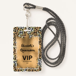 Badge Elégant Leopard Quinceañera Invitation VIP Pass