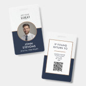 Badge Elegant Navy Blue Business Name Modèle photo de ba (Front & Back)