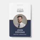Badge Elegant Navy Blue Business Name Modèle photo de ba (Front)