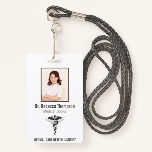 Badge Elégant noir blanc Médicale Caduceus ID photo (Devant avec lanière)