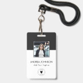 Badge Élégant noir et blanc Photo Logo Code et nom de la (Avant avec lanière)