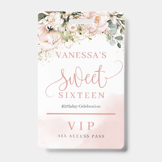 Badge Élégant or rose or floral eucalyptus or seize (Face)