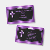Badge Élégant Pasteur d'église noir violet (Avant & arrière)