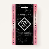 Badge Élégant Pink Foil Black Marble VIP Event (Devant)