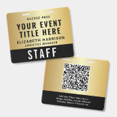 Badge Elegant QR Code Black Gold Event Access Pass ID (Avant & arrière)