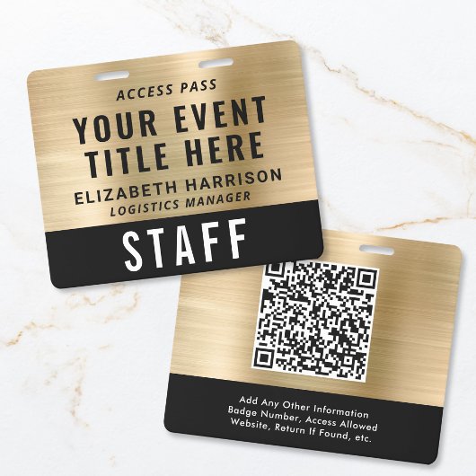 Badge Elegant QR Code Black Gold Event Access Pass ID