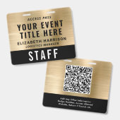 Badge Elegant QR Code Black Gold Event Access Pass ID (Avant & arrière)