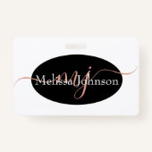 Badge Élégant Rose en or lettrage sur noir (Dos)