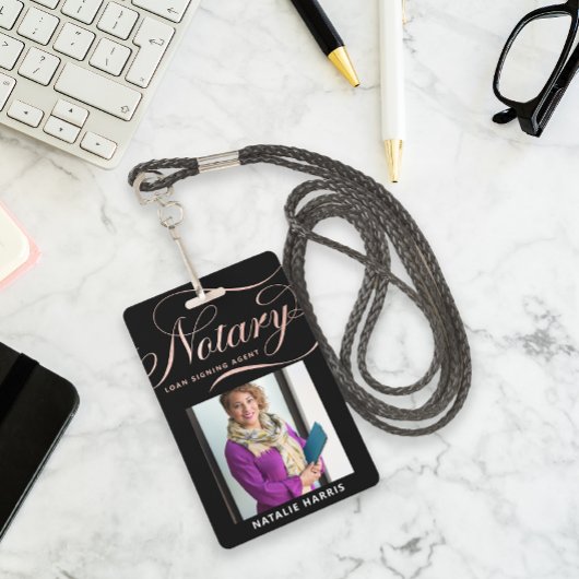 Badge Élégant Rose photo Gold Notaire Loan Agent