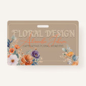 Badge Elégant Rustique Kraft Boho Floral Design Embossé (Devant)