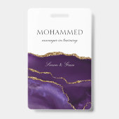 Badge Élégant Script d'agate violet Employé personnalisé (Dos)