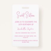 Badge Élégant Sweet sixteen de script blanc Invitation V (Dos)