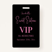 Badge Élégant Sweet sixteen de script rose Invitation VI (Devant)