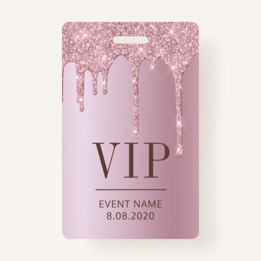 Badge Élégant VIP Access Rose d'événements Parties scint (Devant)