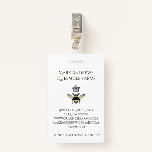 Badge Élégante Abeille De Miel Et Fermes De La Couronne  (Devant avec clip)