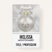Badge Élégante boule de Noël en argent sur les lumières  (Devant)