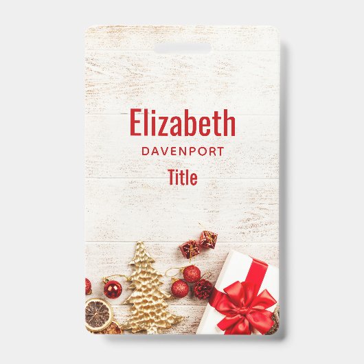 Badge Éléments à thème de Noël sur une planche en bois r (Avant)