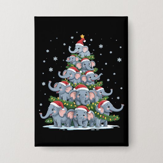 Badge Éléphant Arbre de Noël Drôle Éléphant Mignon (Recto)