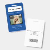 Badge employé code-barres logo photo bleu blanc (Avant & arrière)