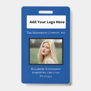 Badge employé code-barres logo photo bleu blanc