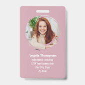 Badge Employé code QR photo moderne rose (Avant)