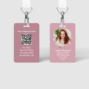 Badge Employé code QR photo moderne rose