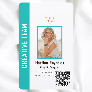 Badge Employé Code QR Photo Turquoise