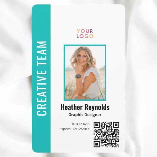 Badge Employé Code QR Photo Turquoise
