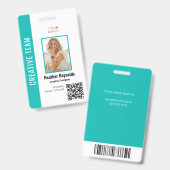 Badge Employé Code QR Photo Turquoise (Avant & arrière)