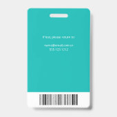 Badge Employé Code QR Photo Turquoise (Arrière)