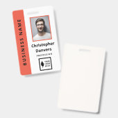 Badge Employé de Bureau Orange Blanc Propre Ajoute (Avant & arrière)