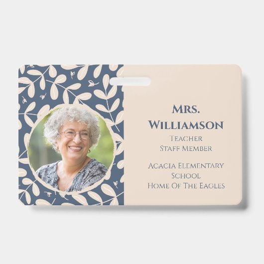 Badge Employé de l'enseignant floral Identifiant photo d (Avant)