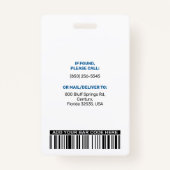 Badge Employé de l'hôpital, logo et photo (Dos)