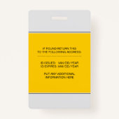 Badge Employé de l'hôpital RN modèle photo jaune (Dos)