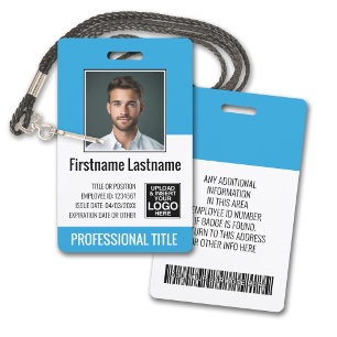 Badge Employé essentiel - Photo, Code barre, Logo, Aqua