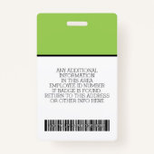 Badge Employé essentiel - Photo, Code barre, Logo, Nom (Dos)