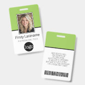 Badge Employé essentiel - Photo, Code-barres, Logo, Nom (Avant & arrière)