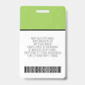 Badge Employé essentiel - Photo, Code-barres, Logo, Nom (Arrière)
