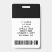 Badge Employé essentiel - Photo, Code-barres, Logo, Titr (Arrière)
