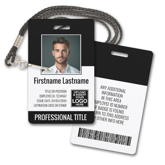 Badge Employé essentiel - Photo, Code-barres, Logo, Titr